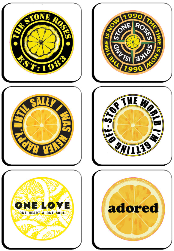 6 x Stone Roses Badges Square Cup Coasters