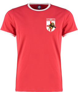 LION ROAR - England Saint George Flag Euros 2024 Germany Football Quality Red Ringer T-Shirt