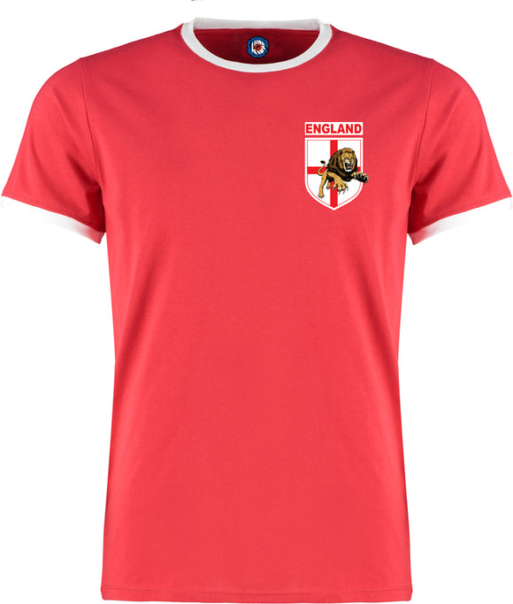 LION ROAR - England Saint George Flag Euros 2024 Germany Football Quality Red Ringer T-Shirt
