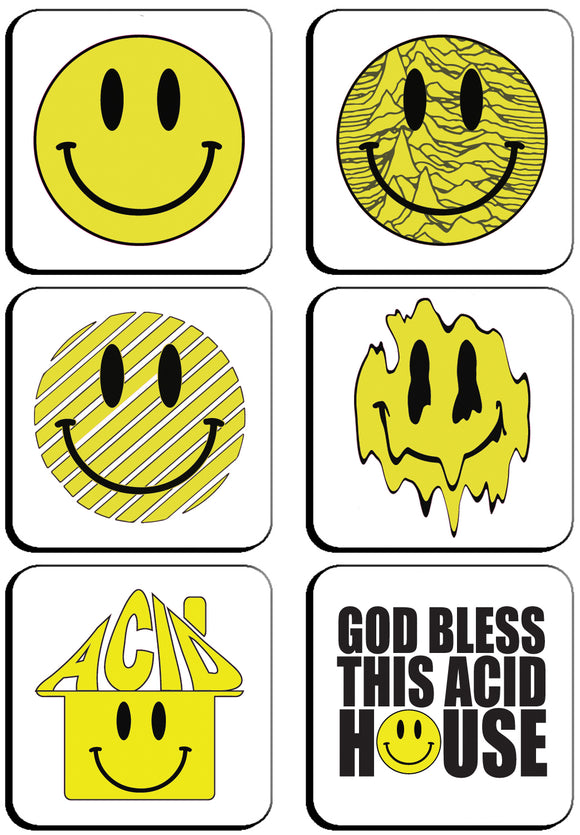6 x Acid House Square Cup Coasters