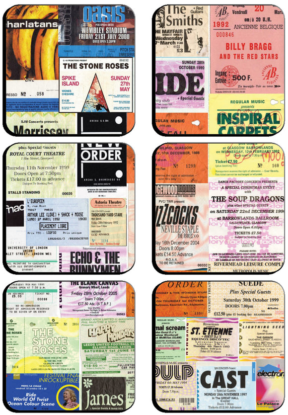 I was There Famous Gigs Ticket Square 6 x Cup Coasters